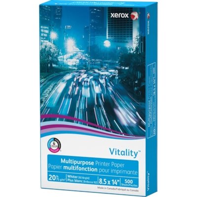 Xerox Vitality Multipurpose Printer Paper - White - 92 Brightness - Legal - 215.90 mm x 355.60 mm - 9071.85 g Basis Weight - ColorLok Technology, Jam-free - White - 500 / Ream